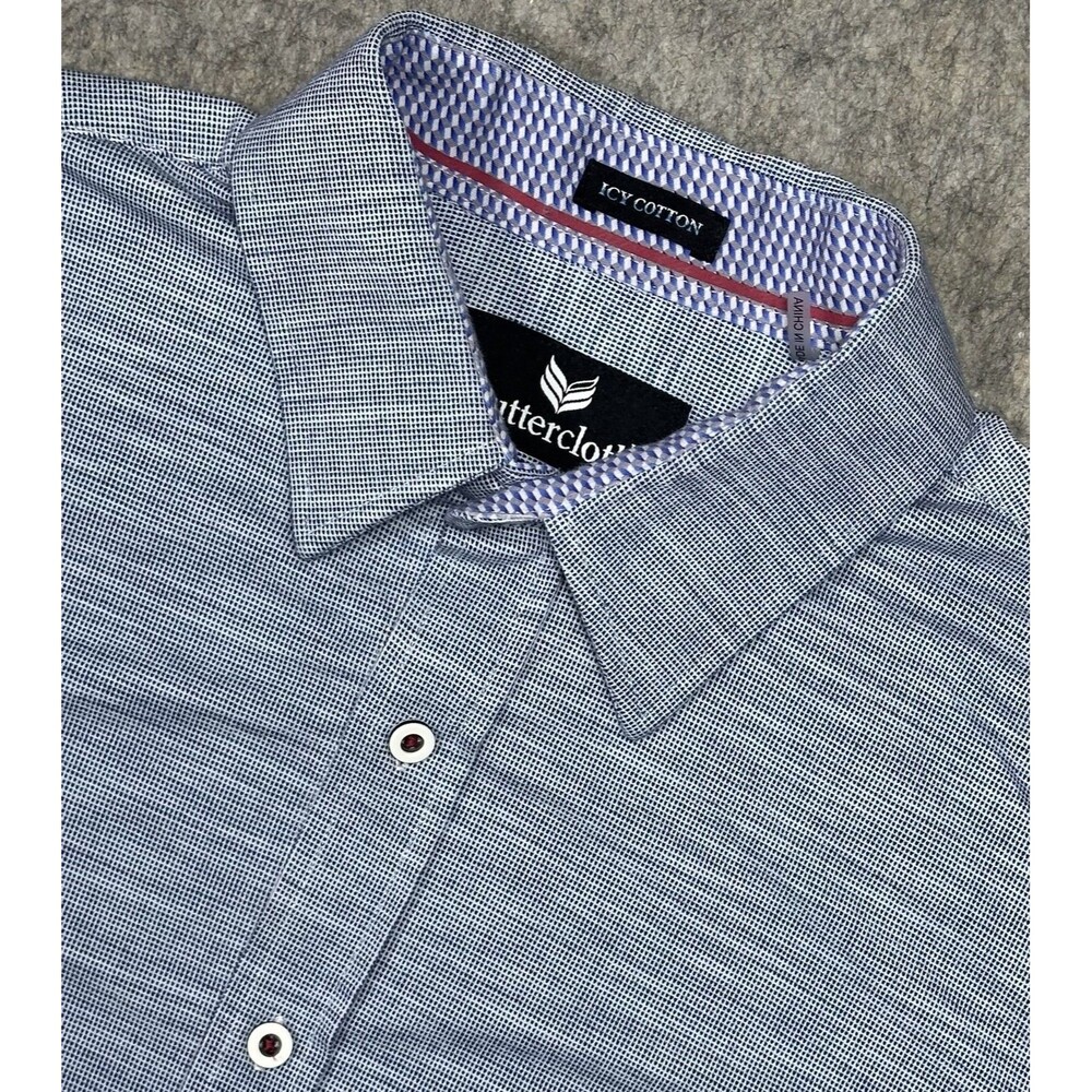 Buttercloth Icy Cotton Regular Fit Button Up Shirt Men’s M Blue White Geometric